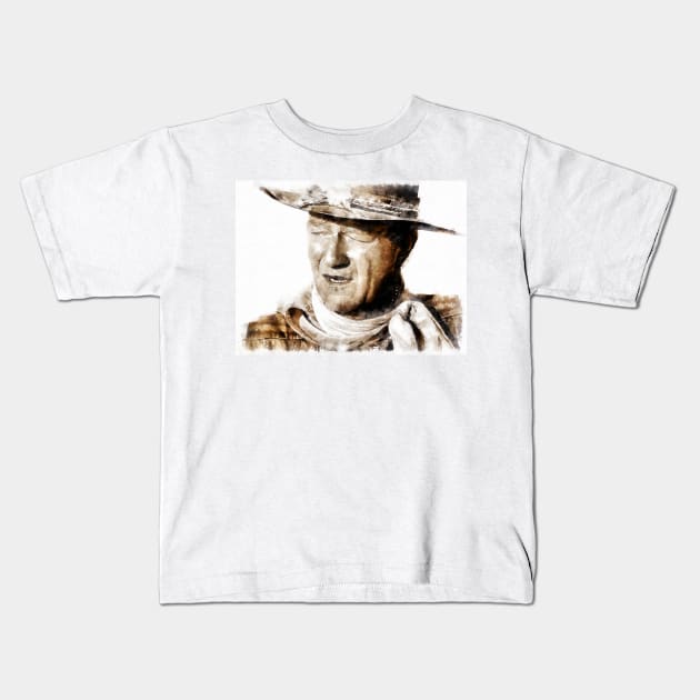 The portrait of John Wayne Kids T-Shirt by Ryan Rad